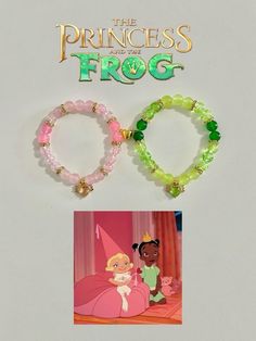 the princess and the frog bracelets are on display in front of an advertisement for disney's animated movie