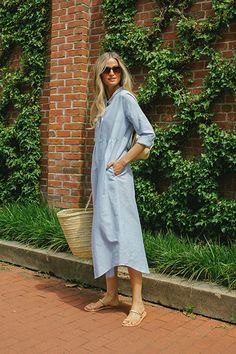 Chambray Callahan Shirt Dress | Tuckernuck Staff Uniform Ideas, Chambray Dress Outfit, Kenzo Dress, Uniform Ideas, Cotton Poplin Fabric, Spring 23, Chambray Dress, Glamorous Look, Clean Look