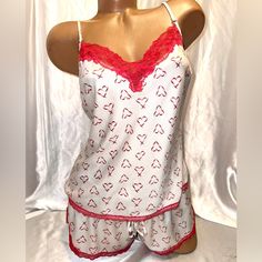 This Set Is Brand New With Tags. Size Large, The Shorts Have An Adjustable Waistband Victoria's Secret Set, Lace Hearts, Shorts Pajama Set, Snow Angels, Adjustable Waistband, Red Lace, Women's Intimates, Victoria’s Secret, Pajama Set