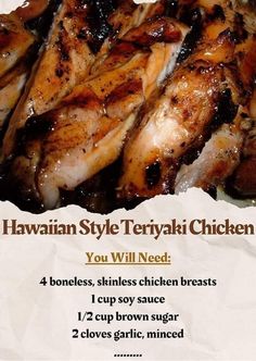 an advertisement for hawaiian style teriyaki chicken with instructions on how to cook it