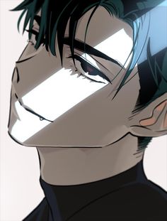 an anime character with green hair and black shirt