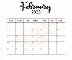 the printable calendar for february is shown in black and white, with leaves on it