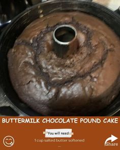 a chocolate pound cake sitting on top of a pan