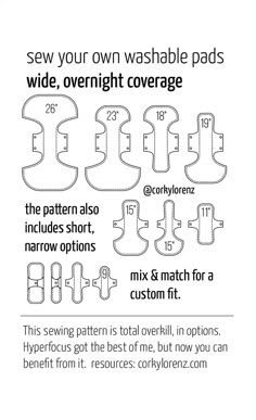 the instructions for how to sew your own washable pads, which are available in both sizes and colors