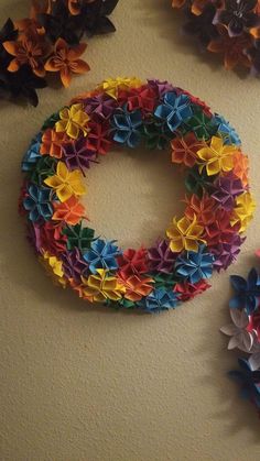 hand folded paper wreaths. brighten up your home with these colorful wreaths. custom orders excepted Colorful Wreaths, Paper Wreaths, Paper Flower Wreaths, Colorful Wreath, Flower Wreaths, Paper Wreath, Folded Paper, Glendale Az, May 31