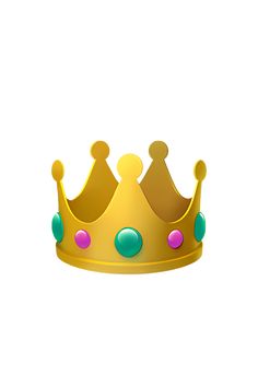 a gold crown with colorful dots on it's sides and a green dot at the top