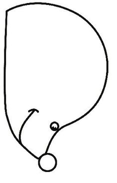 a black and white line drawing of an oval shaped object with a curved edge, on a plain background