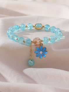 Color: Blue Material: Glass Product Measurements in cm : Size Diameter one-size 5.5 Small Beaded Bracelets With Charms, Braslet For Women's, Preppy Stuff Bracelets, Bracelets Baby Blue, Bracelet Aesthetic Beads, Braslet Ideas Cute, Aesthetic Bracelets, Stylish Jewelry Accessories, Girly Bracelets