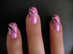 Pink nails with glitter accents Pink Glitter Nails, Fingernail Designs, Black Nail Art, Pink Nail Art, Super Nails, Pink Nail Designs, Black Nail, Toe Nail Designs