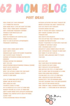 an orange and white poster with the words, 52 mom blog post ideas on it