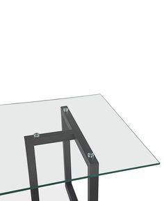 a glass table with two metal legs