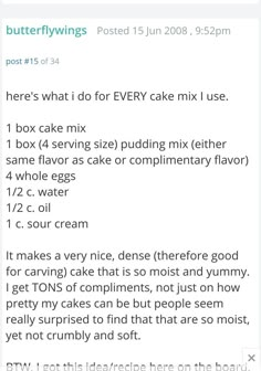 the twitter post about butter flyings cake mix