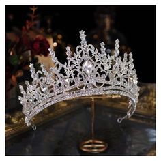 a tiara is displayed on a stand