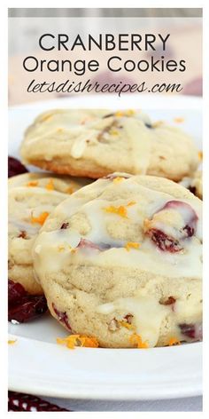 cranberry orange cookies on a white plate