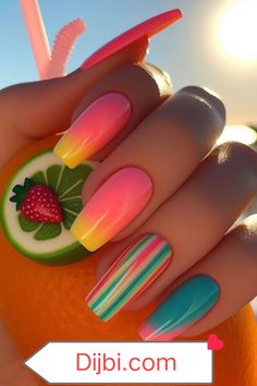 Summertime Nails, Birthday Nail Designs, Cute Spring Nails, Purple Nail, Blue Nail Designs, Bright Nails, Summer Nails Colors, Fall Nail