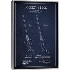 hockey stick blueprinted on a wooden frame