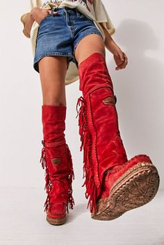 Shop our Drifter Tall Mocc Boots at FreePeople.com. Boho clothing for the creative spirit- free worldwide shipping. Bohemian Suede Boots With Tassels, Bohemian Style Fringe Suede Boots, Bohemian Suede Boots With Fringe, Bohemian Suede Fringe Boots, Bohemian Winter Suede Boots, Bohemian Suede Winter Boots, Thigh High Flat Boots, High Flat Boots, Thigh High Boots Flat