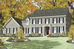 this is an artist's rendering of the front elevation of these country house plans