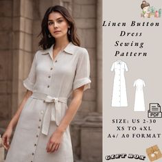 the linen button dress sewing pattern is available in sizes up to 3xl and 4xl