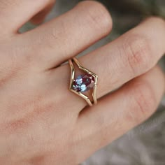 Unique Alexandrite Engagement Ring Art Deco Vintage Wedding - Etsy Triangular Engagement Ring, Nonbinary Engagement Ring, Non Binary Engagement Rings, Engagement Rings Alexandrite, Vintage Gemstone Rings, Art Deco Jewellery, Engagement Rings Art Deco, Art Deco Rings