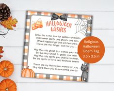 a halloween wish card with pumpkins and a cat