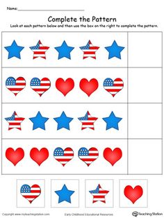 an american flag pattern worksheet with hearts and stars