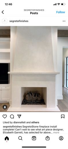 a white fireplace in a living room next to a tv mounted above it's mantle