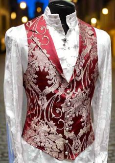 Shrine of Hollywood ARISTOCRAT VEST - RED SATIN BROCADE brocade formal Men's Vests red vest wedding Ball Outfits Men, Victorian Fashion Male, Victorian Suits, Red Outfit Men, Aristocrat Vest, Victorian Mens Clothing, Victorian Vest, Victorian Gentleman, Fancy Suit