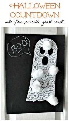 a black and white photo with the word boo written on it, next to a chalkboard