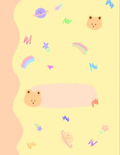 an image of some animals on a yellow background with rainbows and stars in the sky