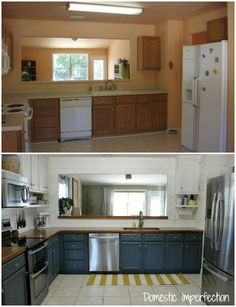 two pictures show the same kitchen in different stages of being remodeled, and before and after remodeling