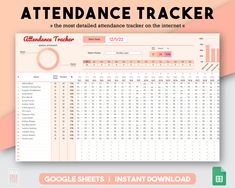 an attendance tracker with the text attendance tracker in red and white on top of it