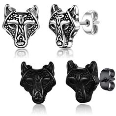 PRICES MAY VARY. Viking Wolf Studs: Ferocious viking wolf earrings show strong and brave spirit. Wolves have team spirit, lofty maternal love, courage, mutual benefit, indomitable spirit, courage, strong and hard work. Top Quality Material: Made with 316L stainless steel known for it great durability and stability, color electroplating on the surface, Nickle-free, no color-fading, friendly to all skin types. giving you peace of mind and exquisite fashion all rolled in one. Earring Size:Size is 0 Ancient Viking Symbols, Wolf Earrings, Celtic Wolf, Viking Wolf, Wolf Jewelry, Ancient Vikings, Stud Earrings For Men, Viking Symbols, Earrings For Men