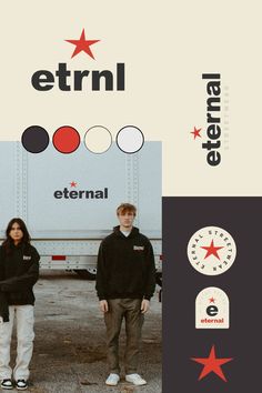 two people standing next to each other in front of a truck with the words etnl on it