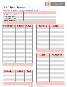 a printable budget sheet with the words,'money budget overview'on it