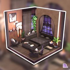 an animated view of a bedroom with furniture