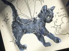 a drawing of a black cat with stars on it's back