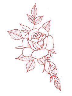 a drawing of a rose with leaves on it