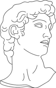 a black and white line drawing of a man's head with curly hair in profile