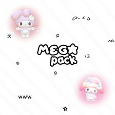 an image of some cartoon characters on a white and pink background with the words mega pack