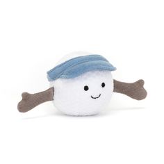 a small stuffed animal with a blue hat on it's head