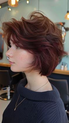 28 Feathered Haircut Trends to Inspire Your Next Look Chocolate Short Hair Color, Bobs With Texture, Short Red Hair With Layers, Feathered Hair Short, Short Hairstyle Women Volume, Short Hair With Feathered Bangs, Women Haircuts 2024, Fox Haircut Short, Short Hair Haircuts For Women