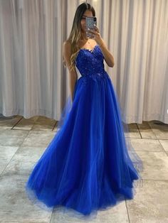 Blue tulle lace long prom dress, blue tulle lace evening dress – jkprom Prom Dress With Train, Princess Prom Dresses, Tulle Evening Dress, Floor Length Prom Dresses, Lace Evening Dresses, Dresses 2024, Professional Dresses