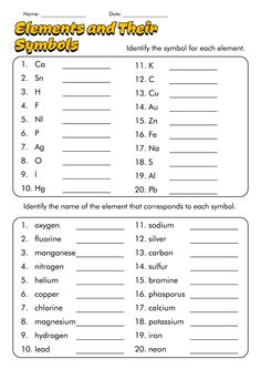 worksheet for balancing the elements of an element and its properties to make it easier