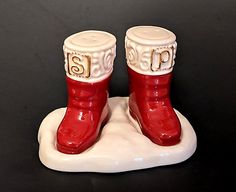 Santas Red Boots in Snow Tray Ceramic Salt & Pepper Shaker Set Grasslands Road  | eBay Tray Ceramic, Cool Lighters, Polymer Crafts