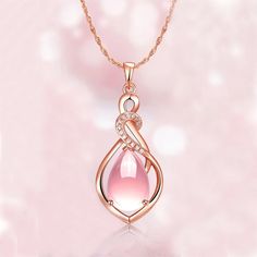 Fashion Woman Necklace Water Drop Rose Gold Chain Crystal Pink Pendant Jewelry #UnbrandedGeneric #Fashion Rose Gold Necklace Wedding Unique, Pink Gold Pendant, Pink Rose Quarts Necklace, Rose Gold Pink Diamond Necklace, Rose Gold Gem Necklace, Moon Necklace Pink, Pandent Necklaces, Rose Pink Necklace, Crystal Necklace Rose