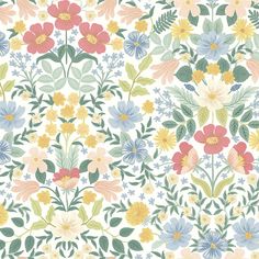 a floral wallpaper with many different flowers