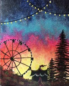 a painting of a ferris wheel in the night sky