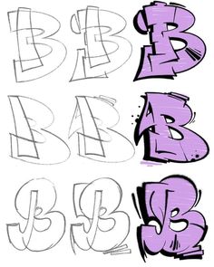 the letters b and c are drawn in different ways, including one that is purple