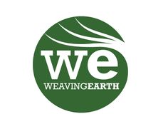 we weaving earth logo with the words, we weaving earth in white letters on a green circle